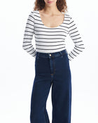 U Neck Stripe Tops | Black and White