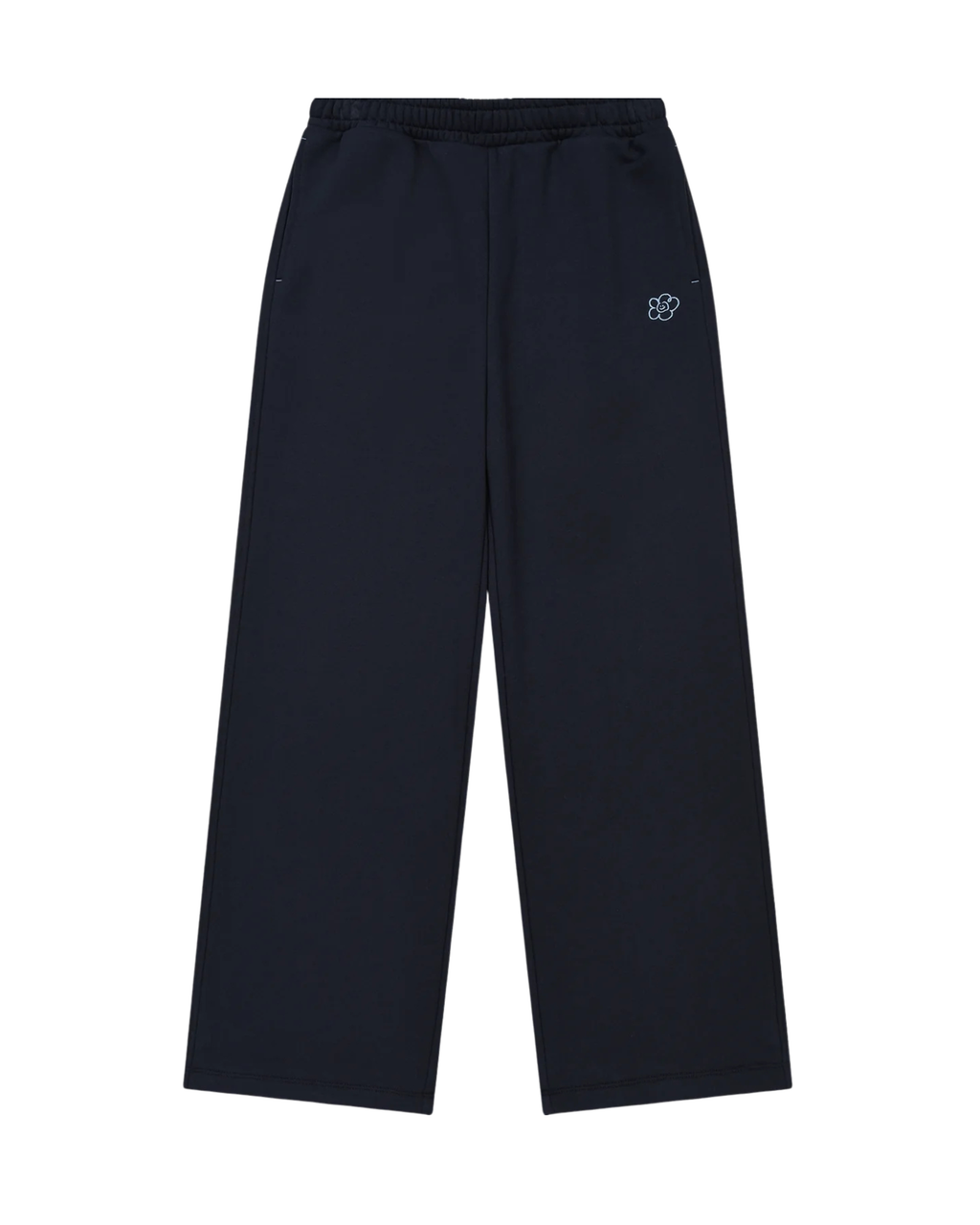 Women’s Dark Blue Smiley Embroidery Baggy Wide Leg Sweatpants – Heavyweight Terry Cotton Premium Pants