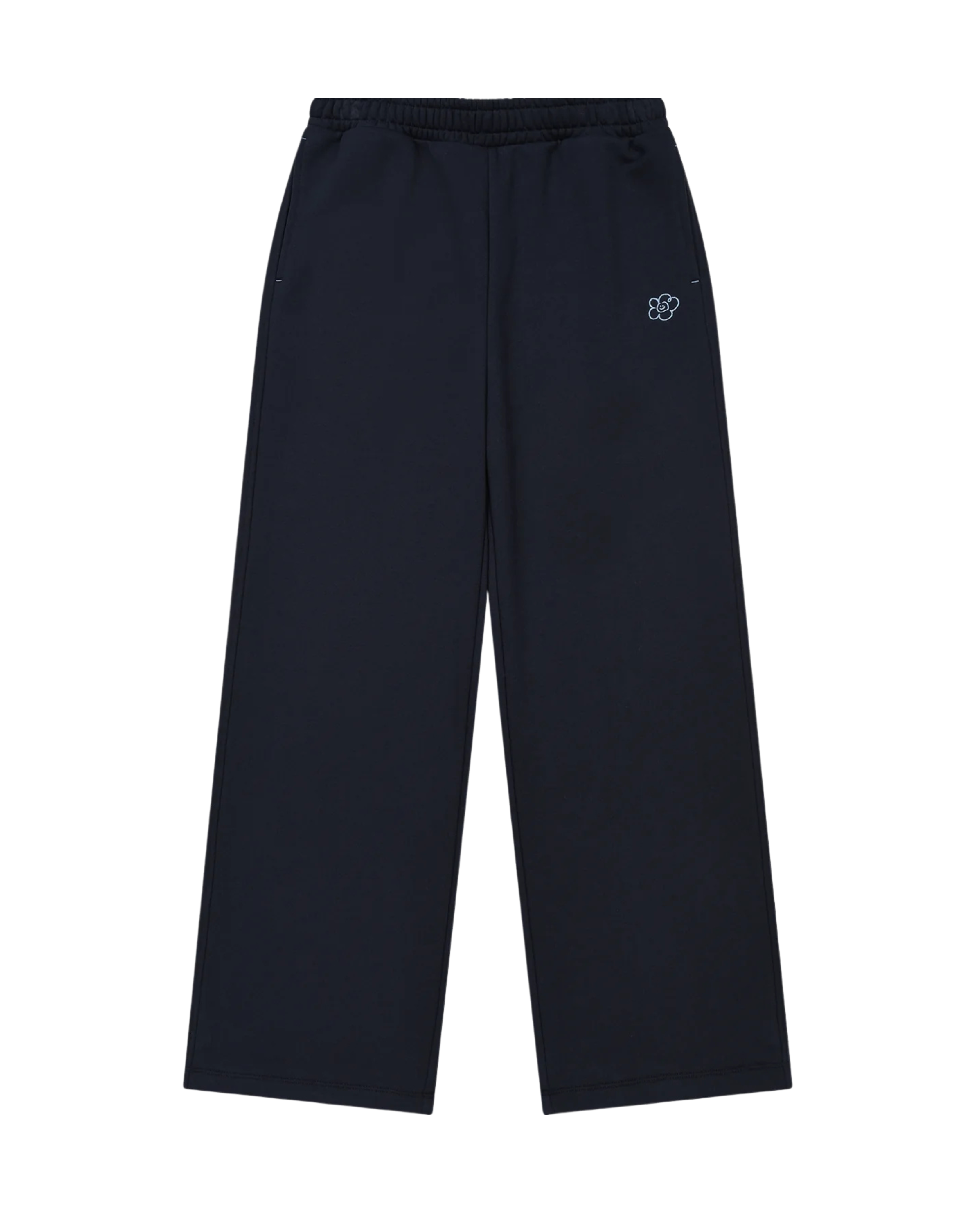 Women’s Dark Blue Smiley Embroidery Baggy Wide Leg Sweatpants – Heavyweight Terry Cotton Premium Pants