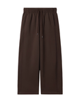 Dark brown wide-leg cropped pants with an elastic waistband and drawstring, shown flat against a plain white background.