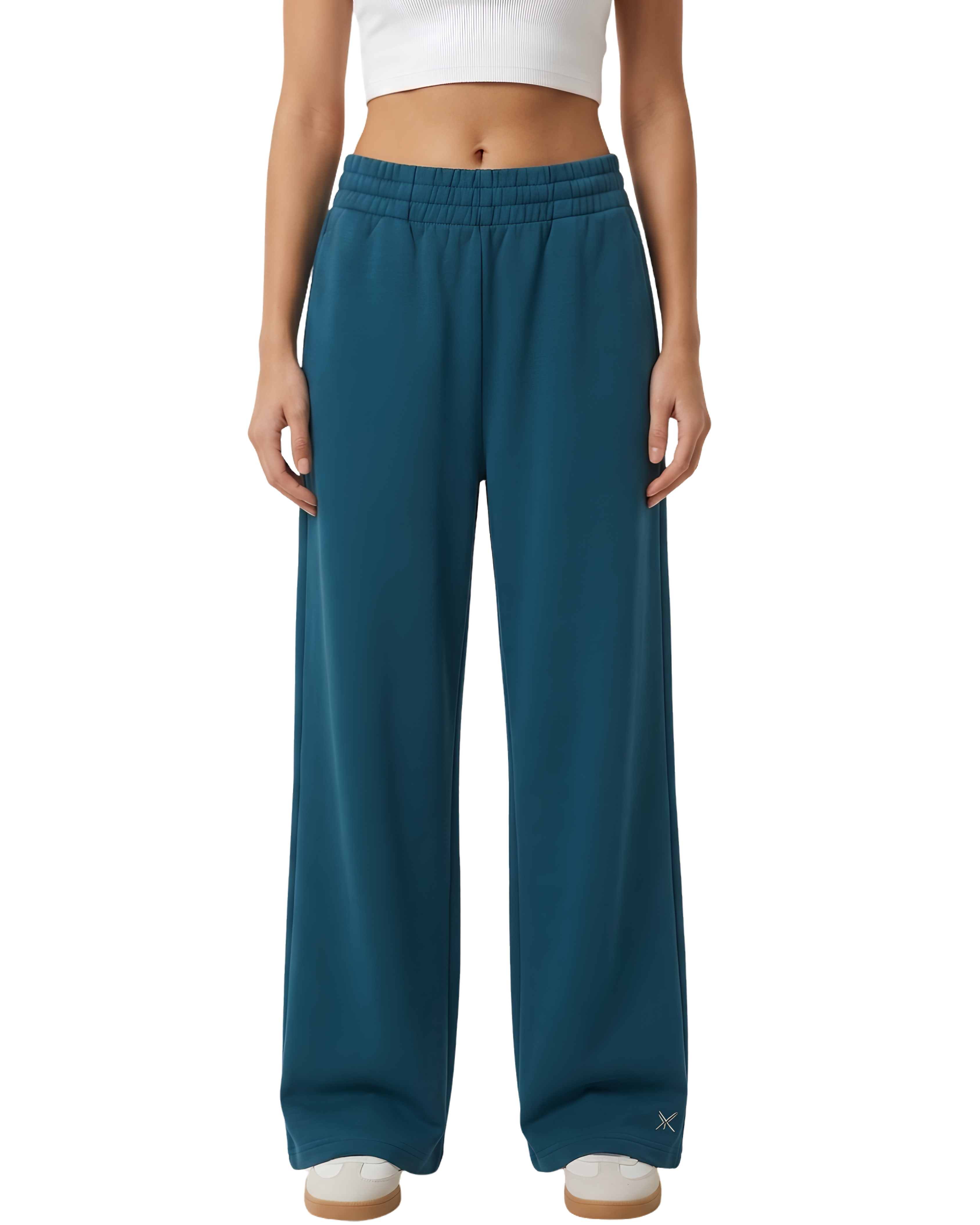 LuxeComfy High Waist Wide-Leg Joggers with Elasticated Waist & Drawstring Waistband | Cyan Blue