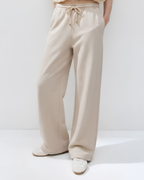Cloud Fleece High Waist Wide-Leg Sweatpants | Beige | Premium Heavyweight Cotton Baggy Sweatpants with Adjustable Waistband