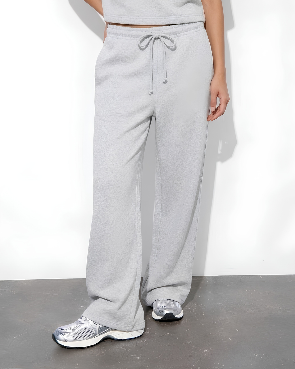 Cloud Fleece High Waist Wide-Leg Sweatpants | Grey Marl | Premium Heavyweight Cotton Baggy Sweatpants with Adjustable Waistband