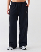 Women’s Dark Blue Smiley Embroidery Baggy Wide Leg Sweatpants – Heavyweight Terry Cotton Premium Pants