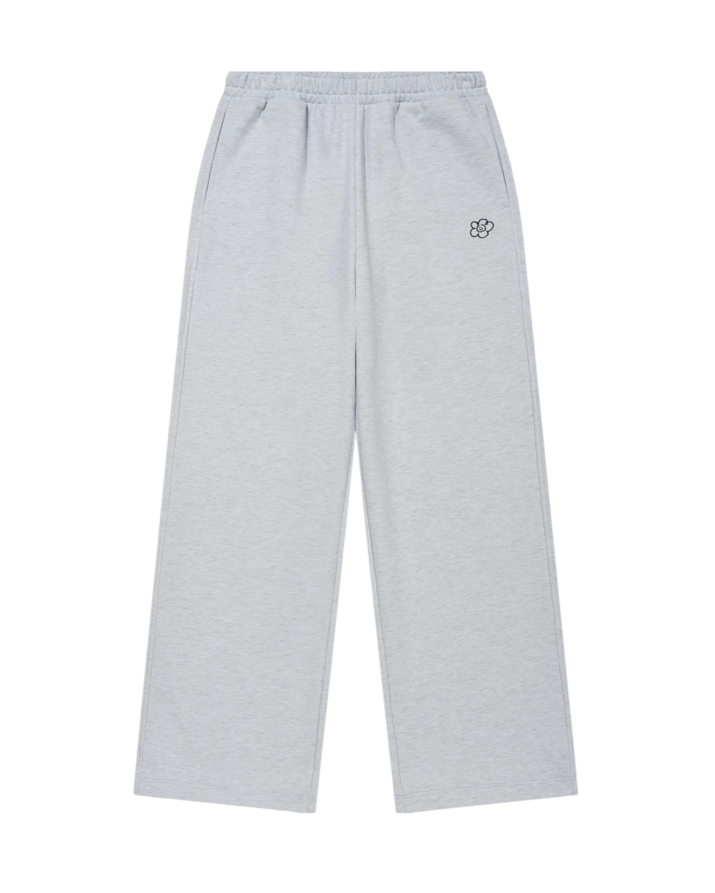 Women’s Grey Smiley Embroidery Baggy Wide Leg Sweatpants – Heavyweight Terry Cotton Premium Joggers