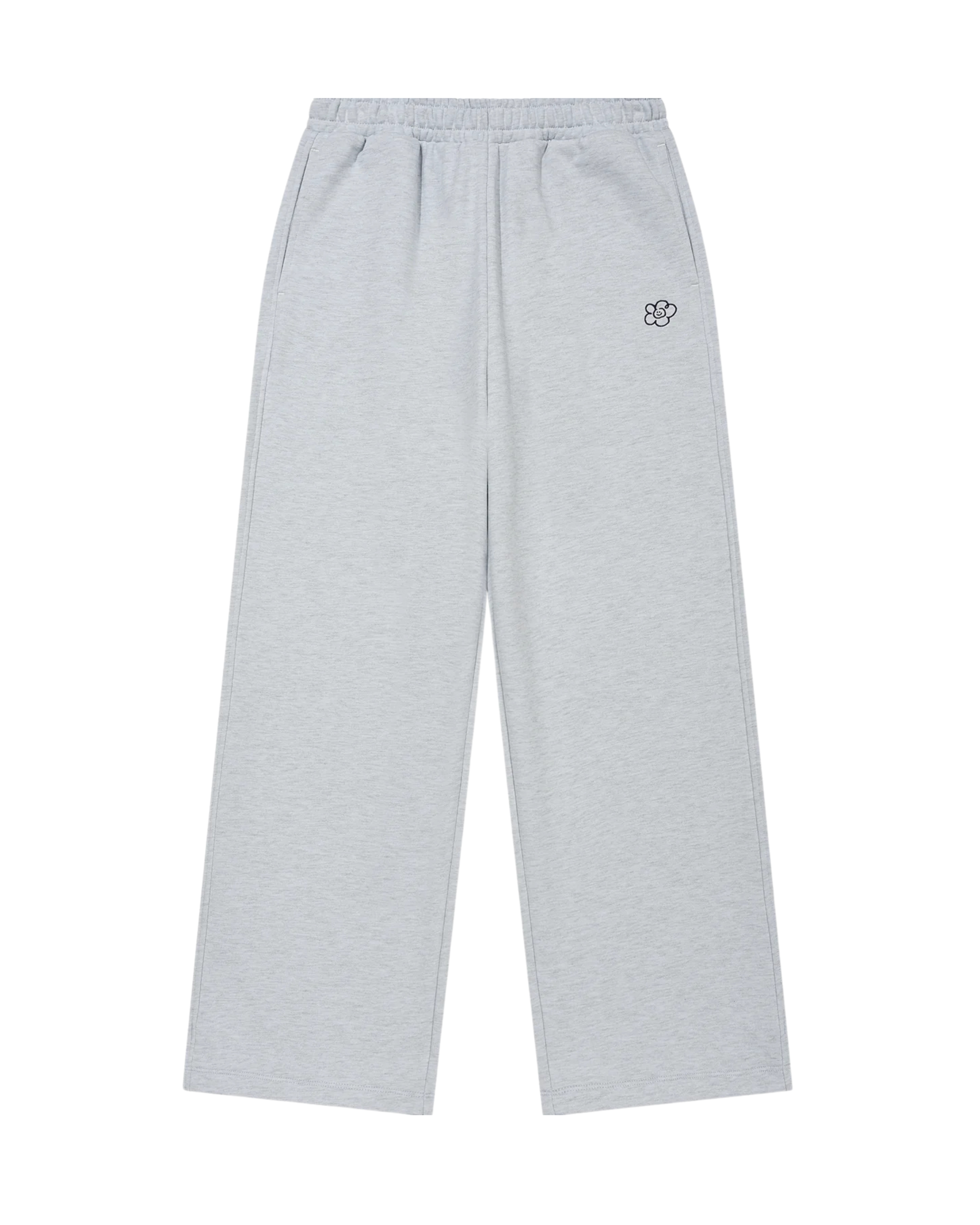 Women’s Grey Smiley Embroidery Baggy Wide Leg Sweatpants – Heavyweight Terry Cotton Premium Joggers