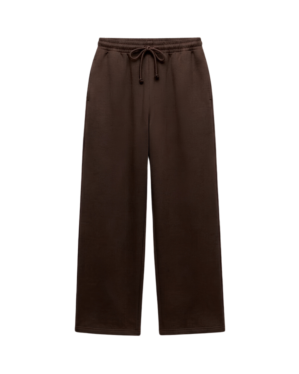Dark brown wide-leg sweatpants with an elastic drawstring waist, shown flat against a plain white background.