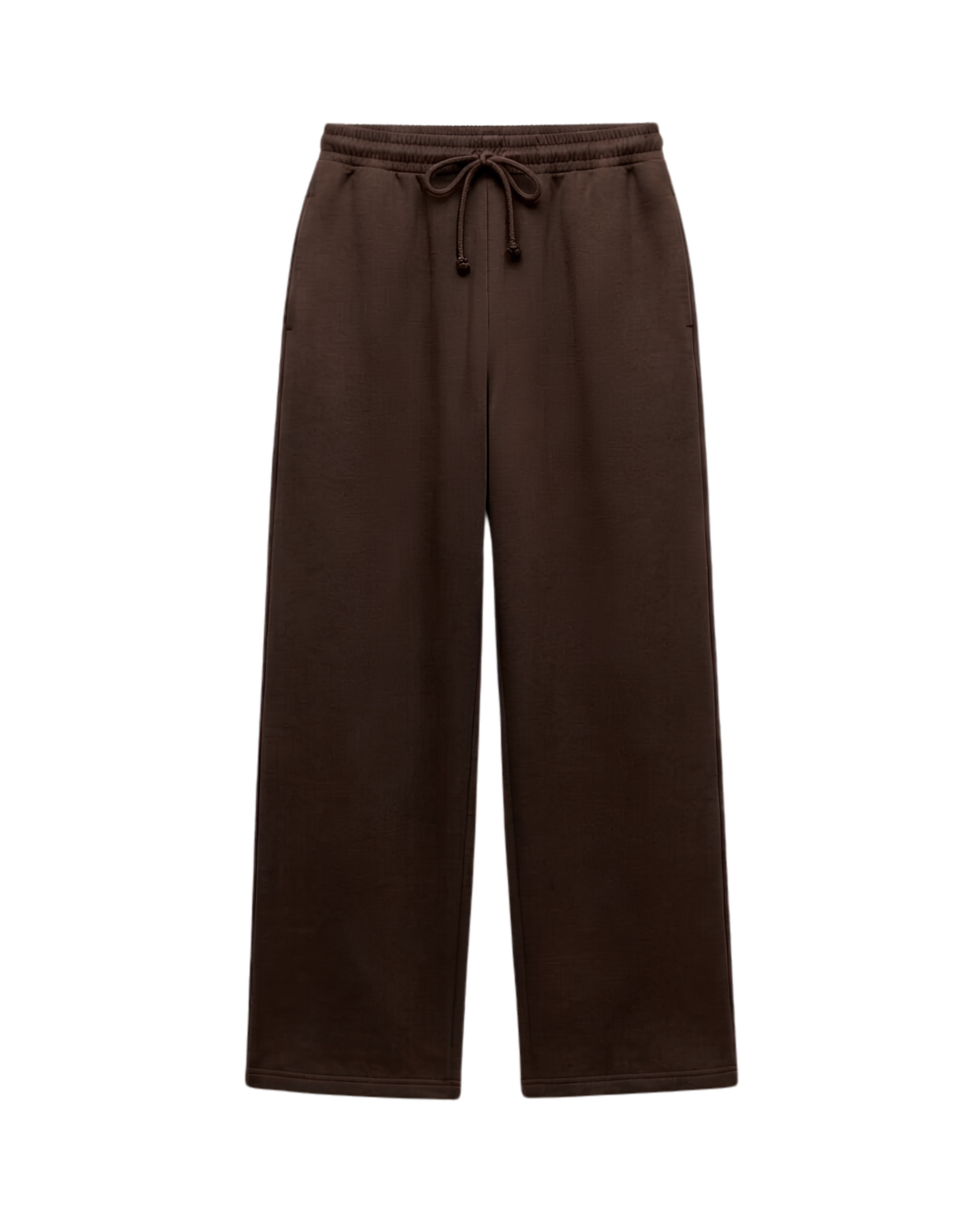 Dark brown wide-leg sweatpants with an elastic drawstring waist, shown flat against a plain white background.
