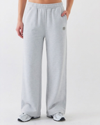 Women’s Grey Smiley Embroidery Baggy Wide Leg Sweatpants – Heavyweight Terry Cotton Premium Joggers