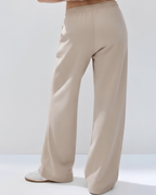Cloud Fleece High Waist Wide-Leg Sweatpants | Beige | Premium Heavyweight Cotton Baggy Sweatpants with Adjustable Waistband