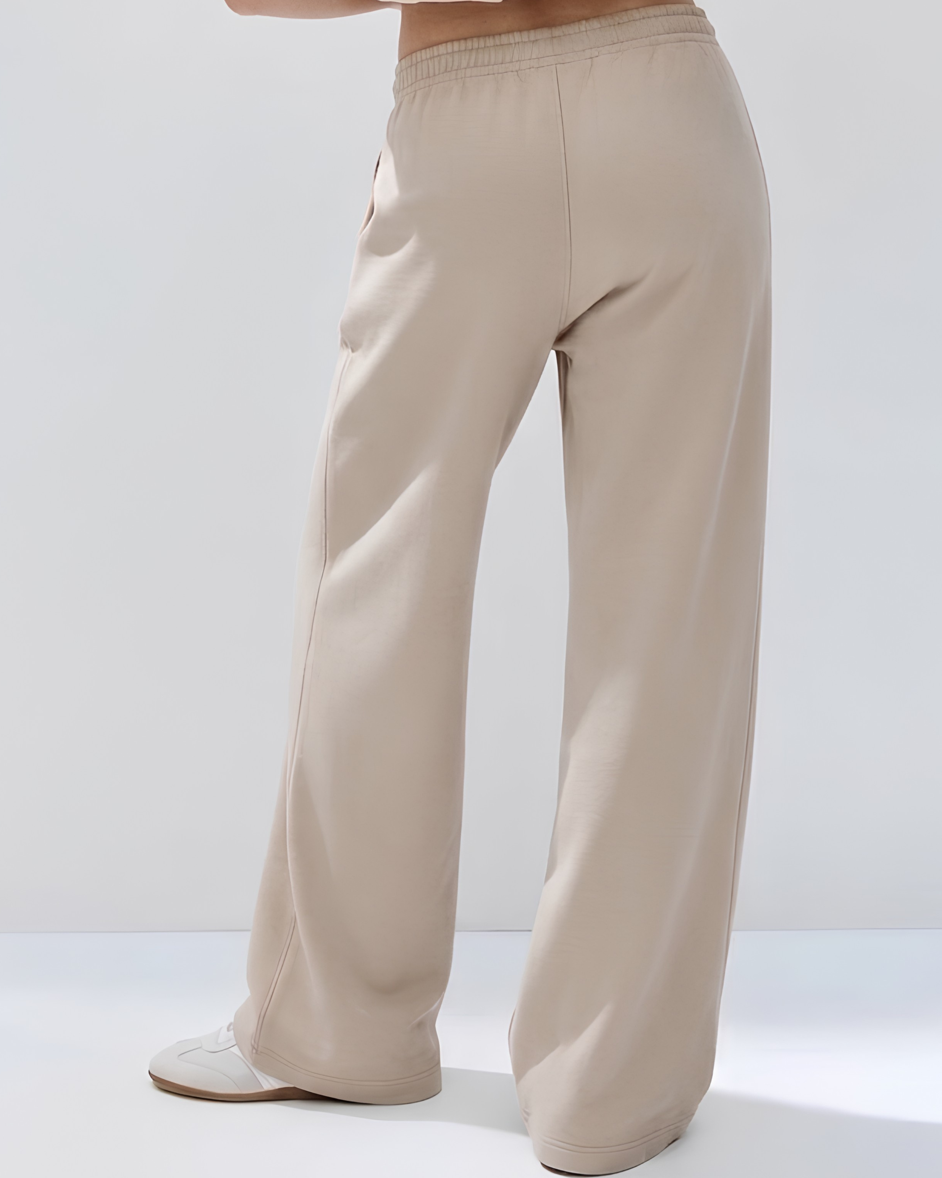 Cloud Fleece High Waist Wide-Leg Sweatpants | Beige | Premium Heavyweight Cotton Baggy Sweatpants with Adjustable Waistband