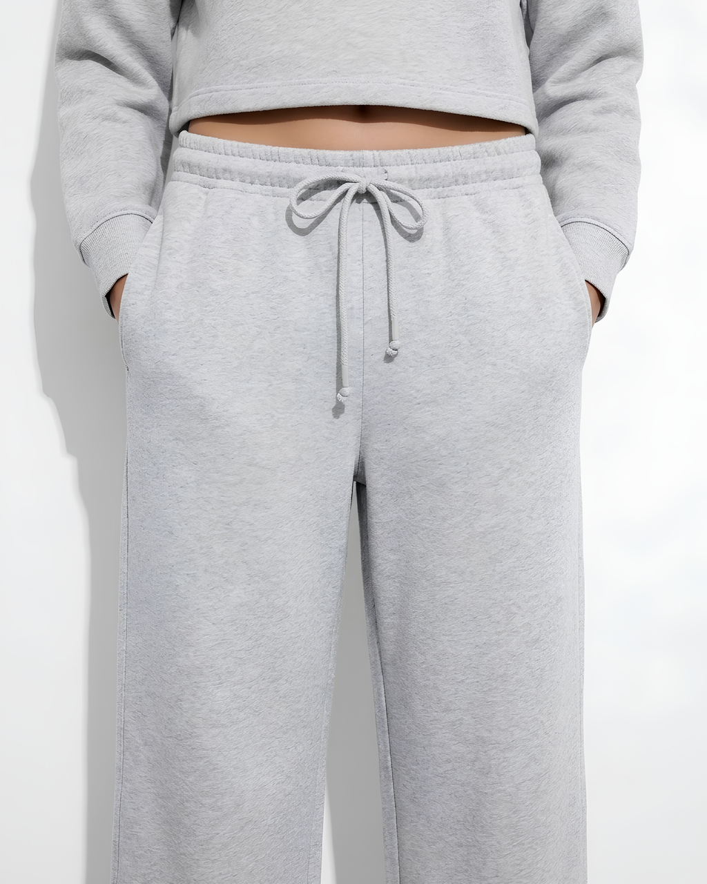 Cloud Fleece High Waist Wide-Leg Sweatpants | Grey Marl | Premium Heavyweight Cotton Baggy Sweatpants with Adjustable Waistband