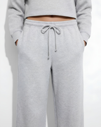 Cloud Fleece High Waist Wide-Leg Sweatpants | Grey Marl | Premium Heavyweight Cotton Baggy Sweatpants with Adjustable Waistband