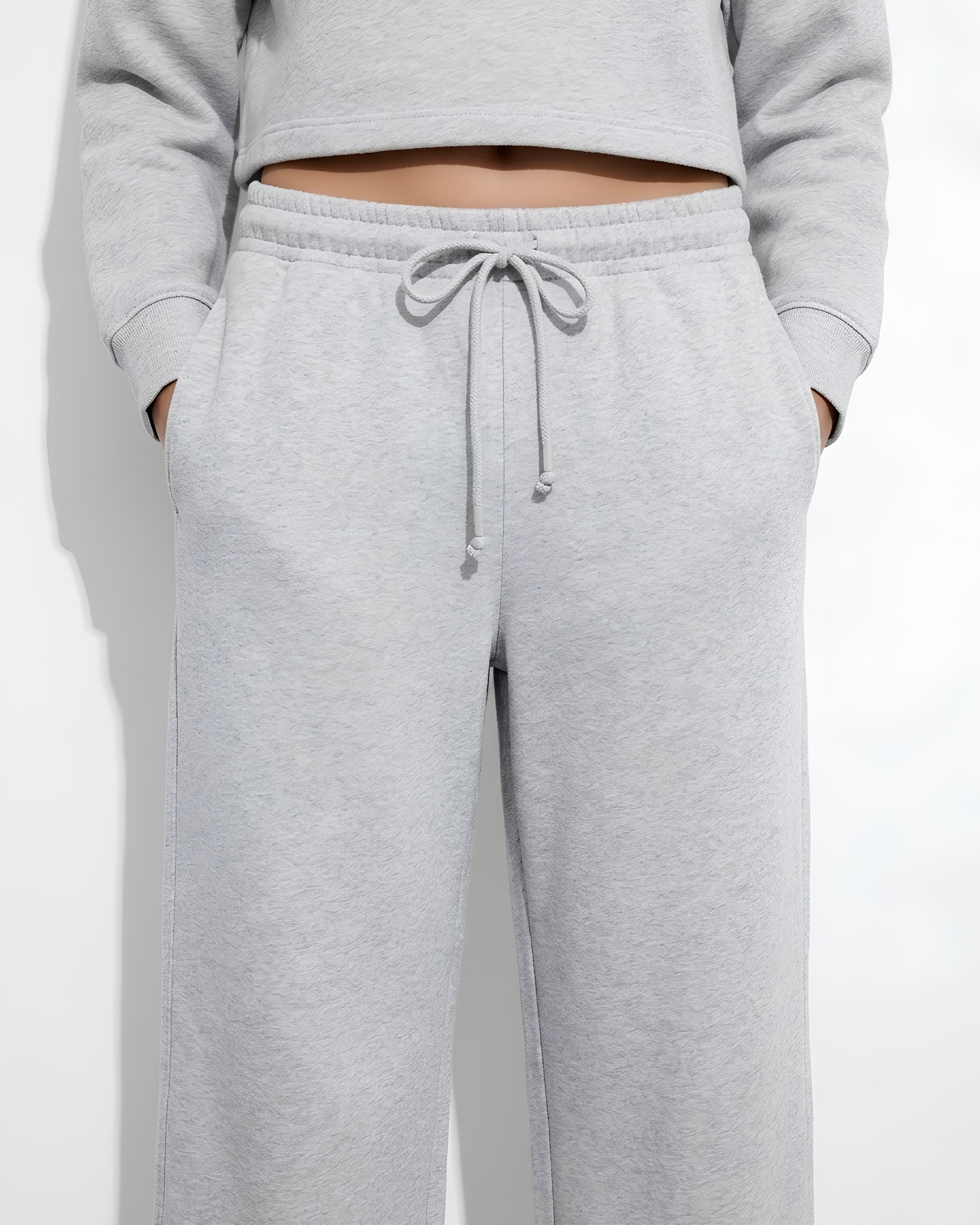 Cloud Fleece High Waist Wide-Leg Sweatpants | Grey Marl | Premium Heavyweight Cotton Baggy Sweatpants with Adjustable Waistband