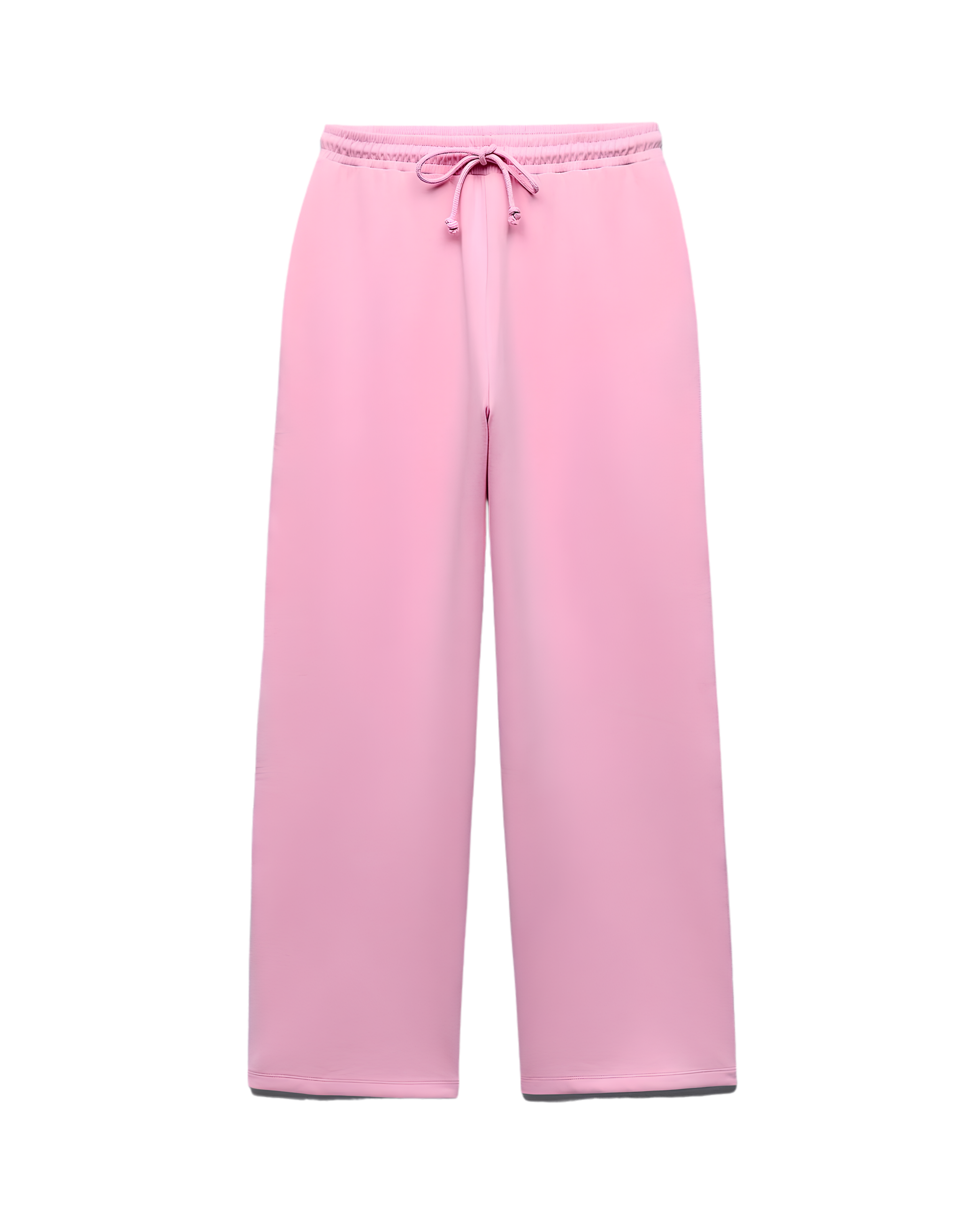 Pink wide-leg cropped pants with an elastic waistband and drawstring, shown on a plain white background.