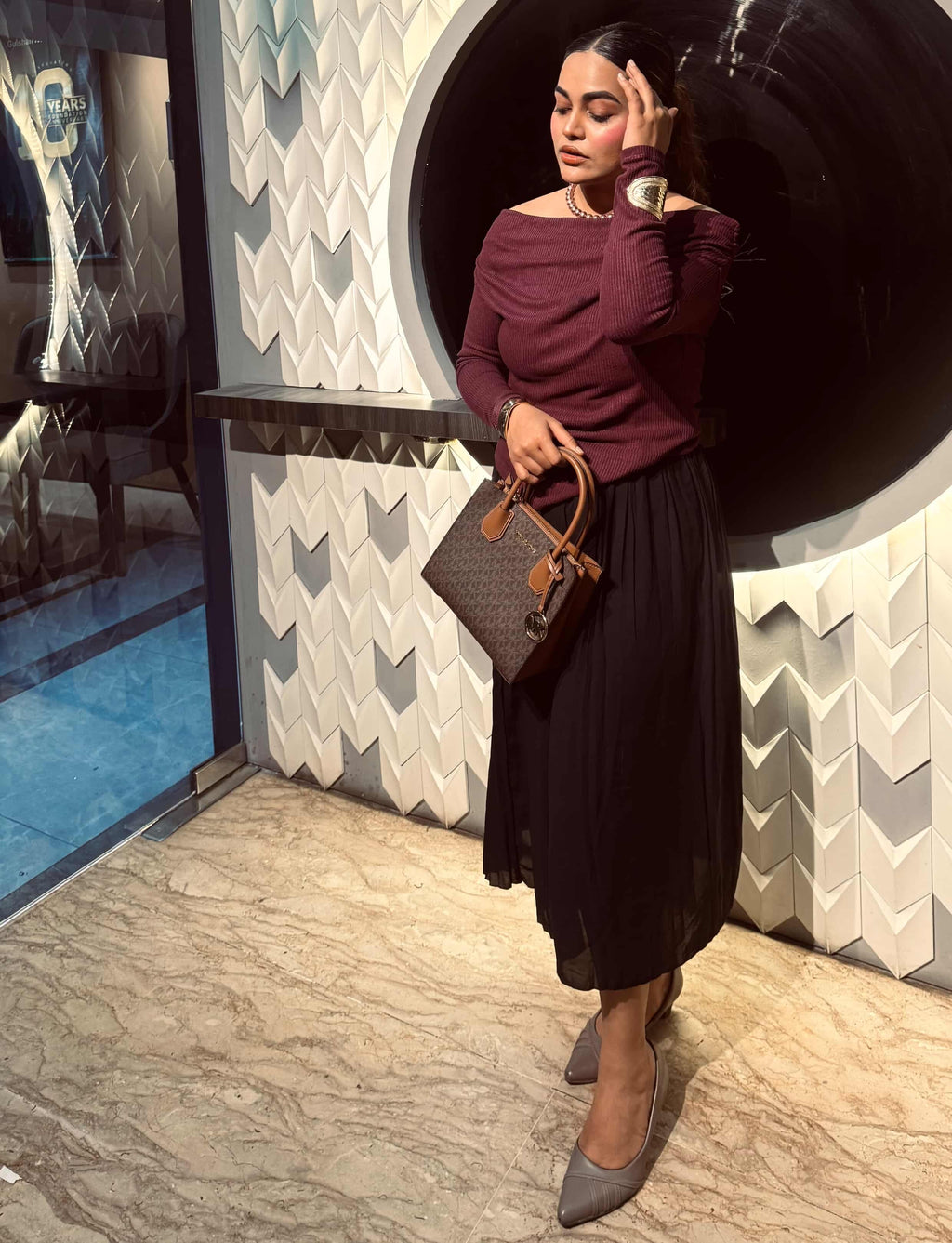 Slash Neck Ribbed Bodycon Top | Plum