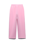 Pink wide-leg cropped pants with an elastic waistband, shown flat against a white background.