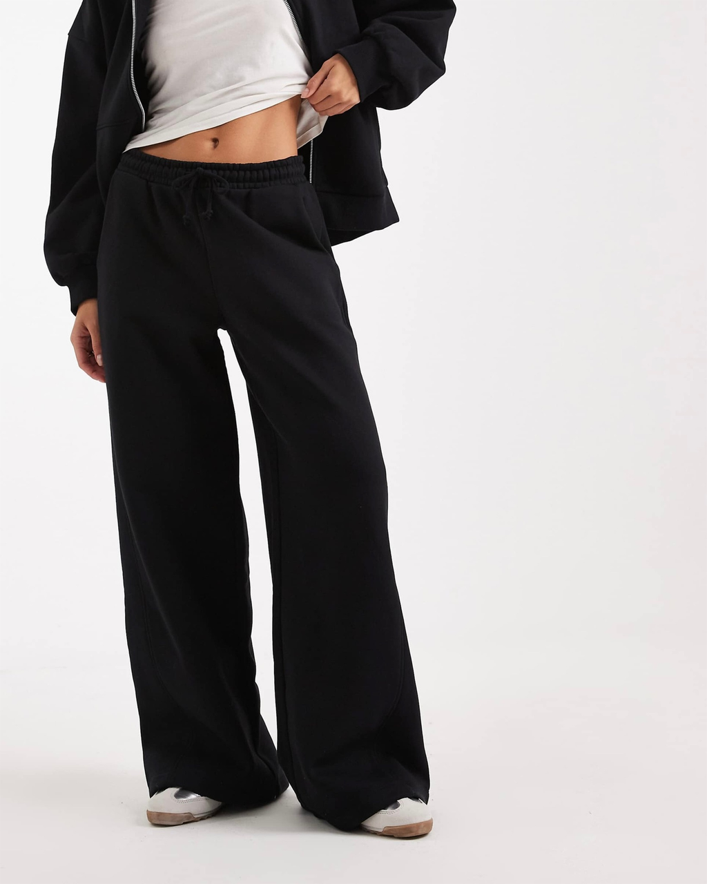 Cloud Fleece High Waist Wide-Leg Sweatpants | Charcoal Black | Premium Heavyweight Cotton Baggy Sweatpants with Adjustable Waistband