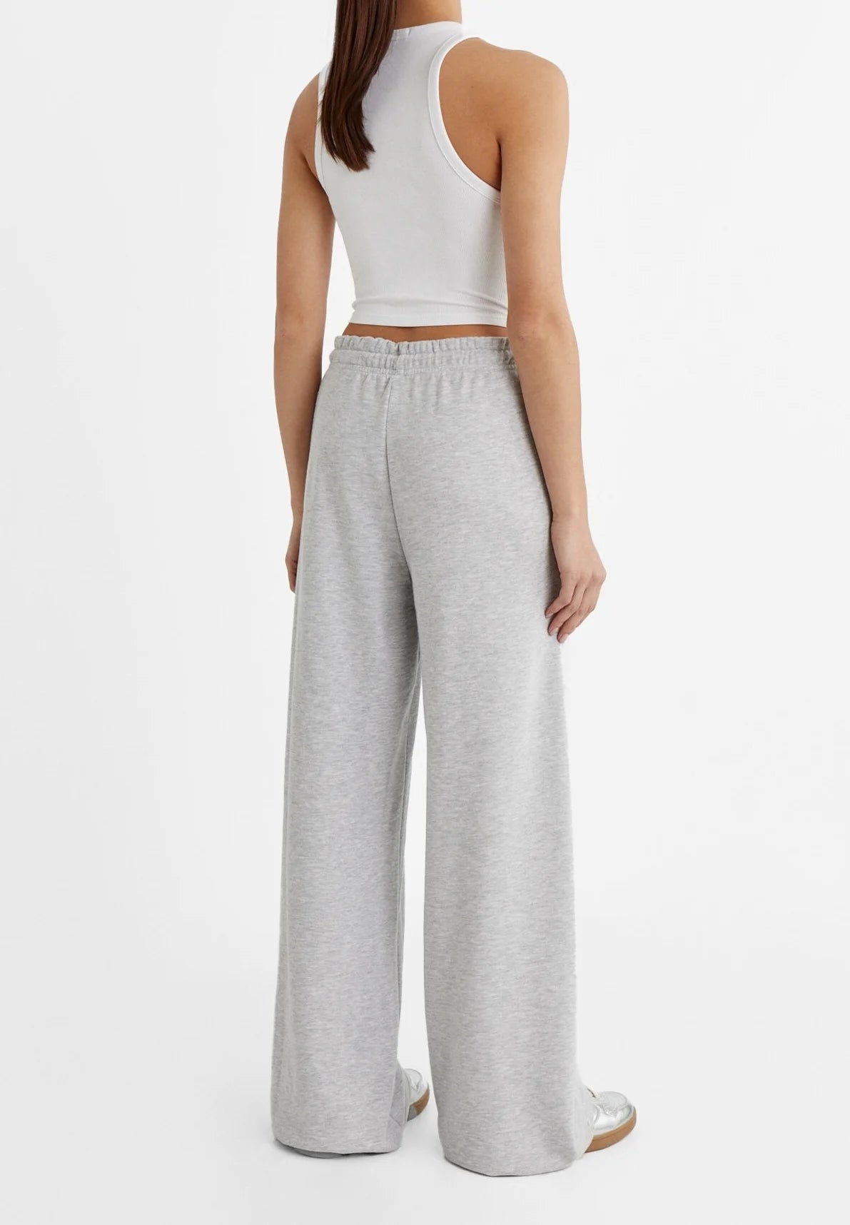 High Waist Wide-Leg Joggers | Grey Marl | Premium Heavyweight Cotton Baggy Joggers with Adjustable Waistband