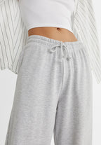 High Waist Wide-Leg Joggers | Grey Marl | Premium Heavyweight Cotton Baggy Joggers with Adjustable Waistband