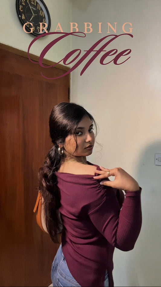 Slash Neck Ribbed Sweater Bodycon Top | Plum