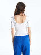 U Neck Plain Short Sleeve Women's Crop Top | White