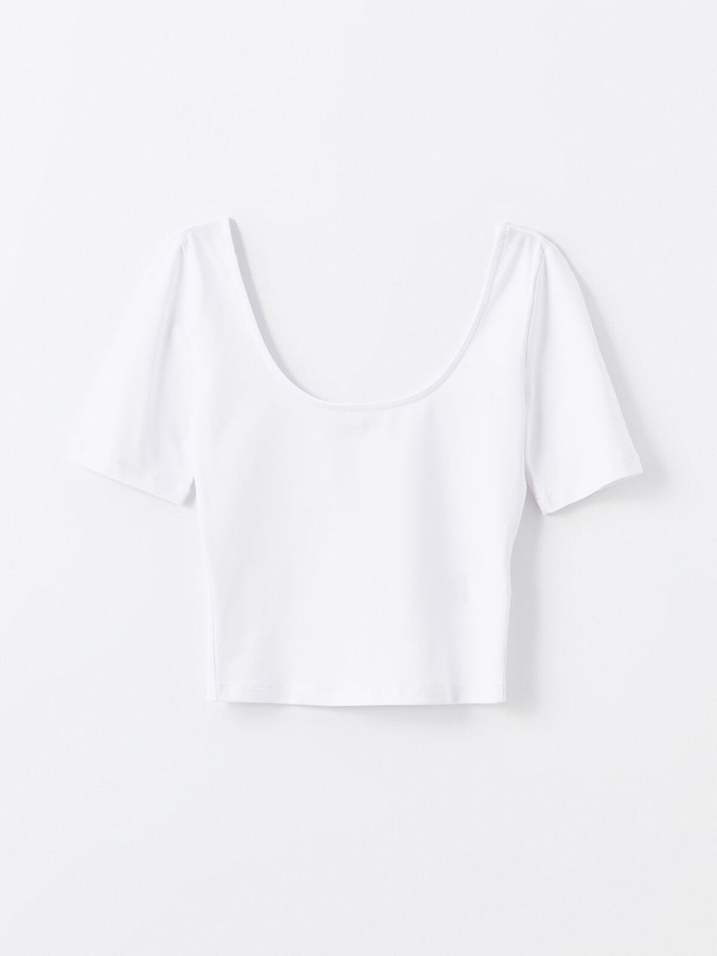 U Neck Plain Short Sleeve Women's Crop Top | White