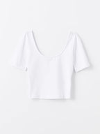U Neck Plain Short Sleeve Women's Crop Top | White