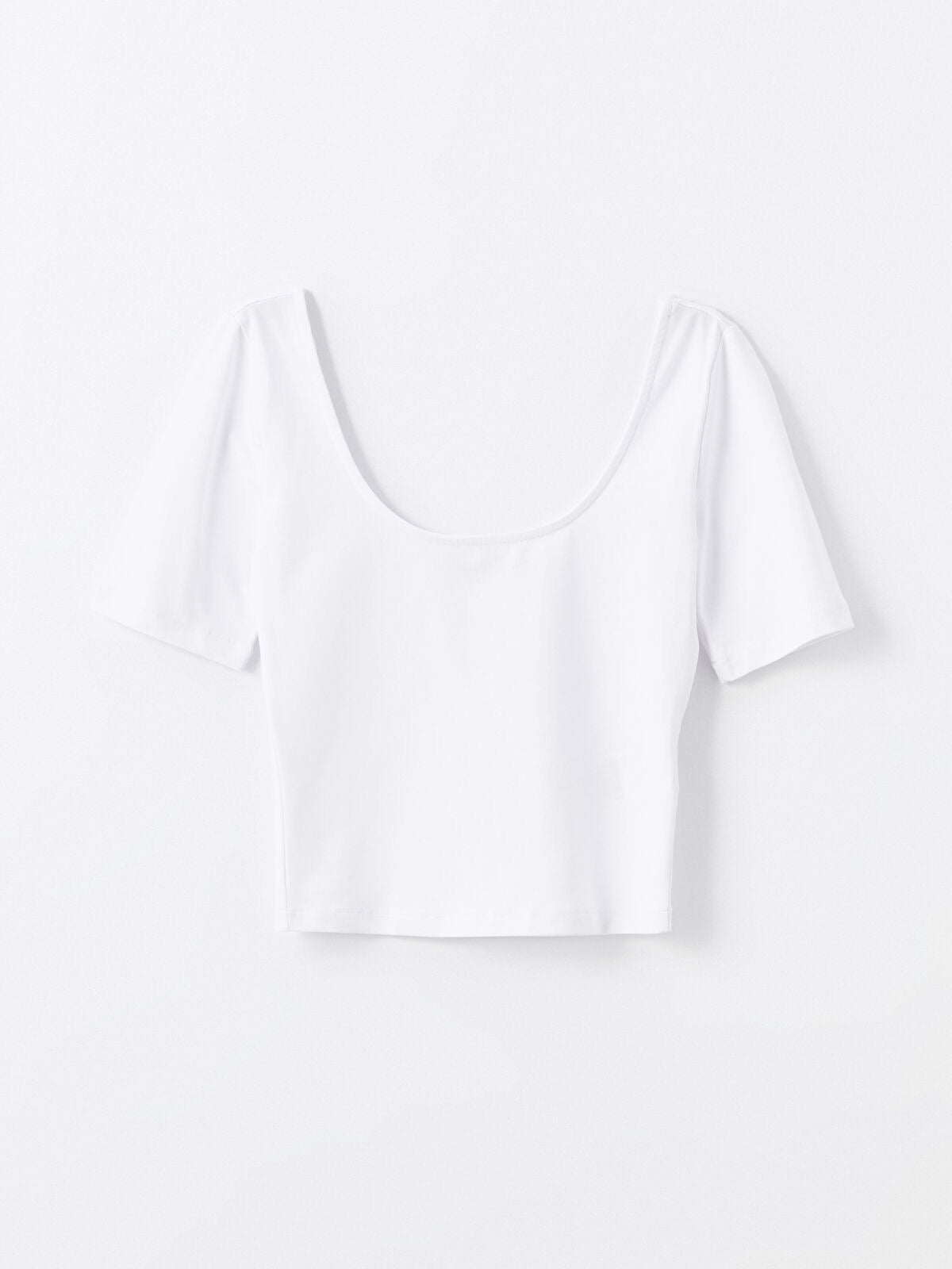 U Neck Plain Short Sleeve Women's Crop Top | White