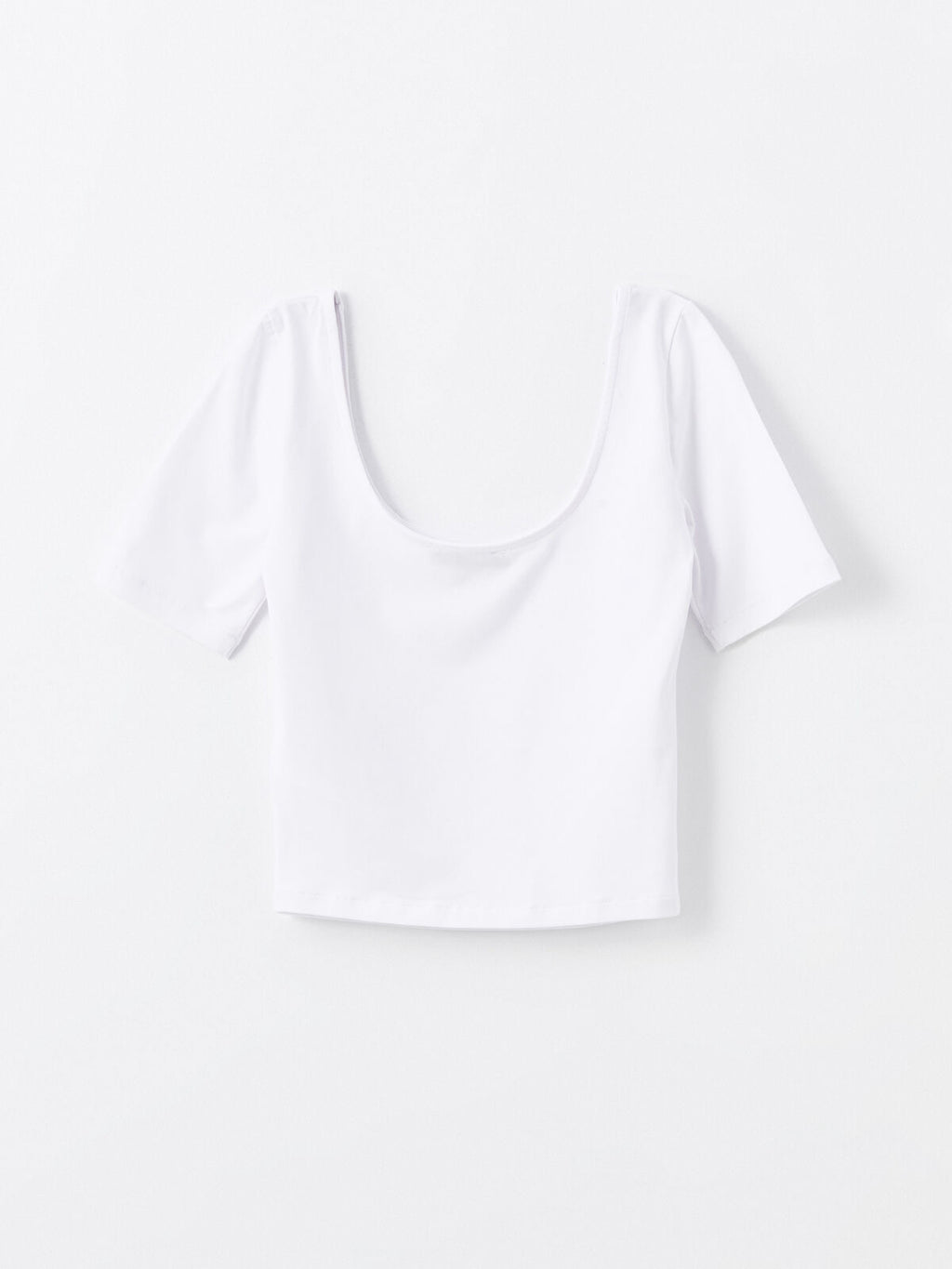 U Neck Plain Short Sleeve Women's Crop Top | White