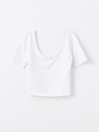 U Neck Plain Short Sleeve Women's Crop Top | White