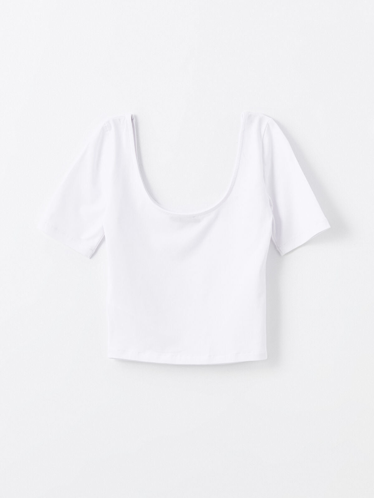 U Neck Plain Short Sleeve Women's Crop Top | White