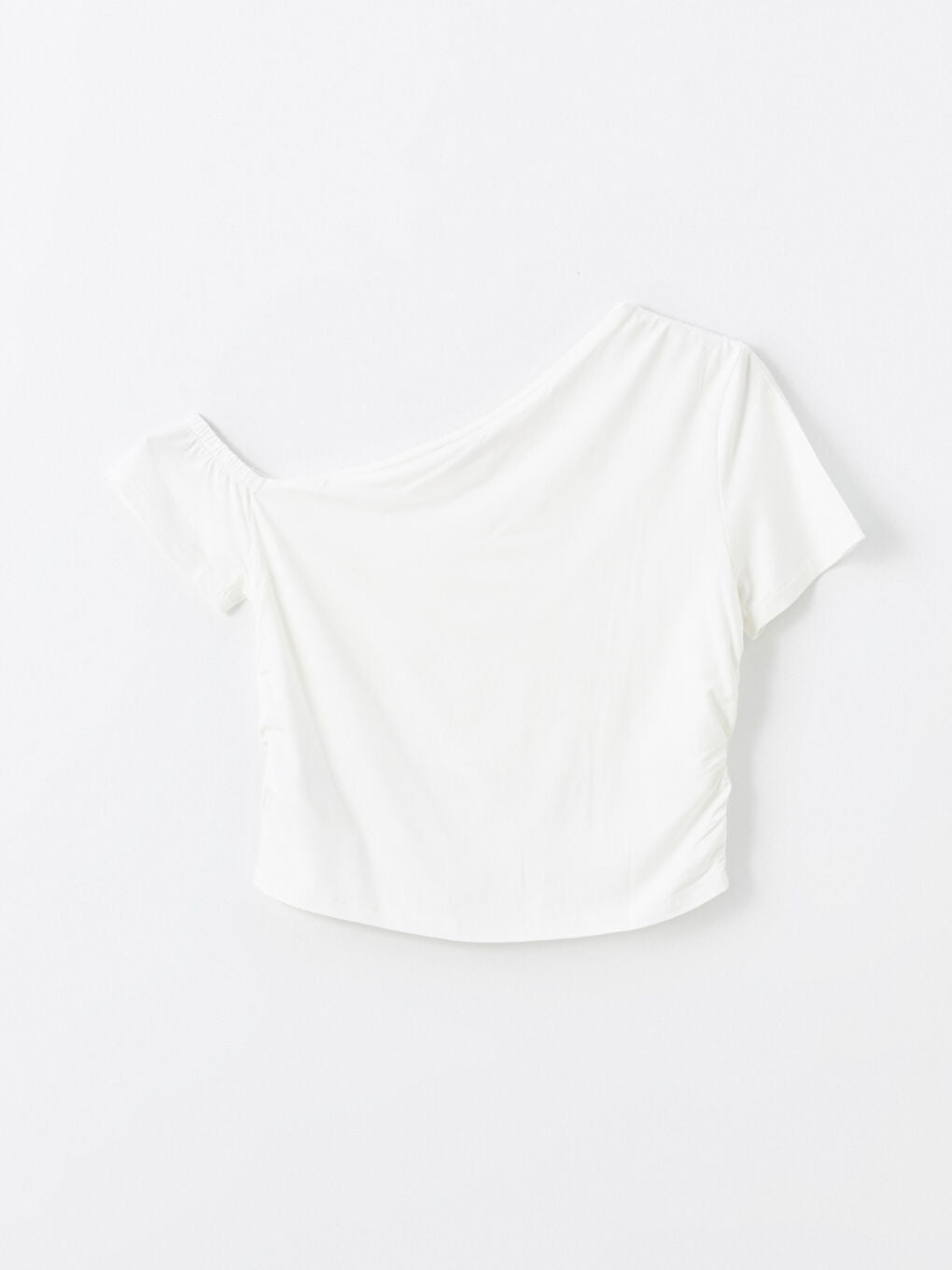 Slash Neck Plain Short Sleeve Crop Tops | White