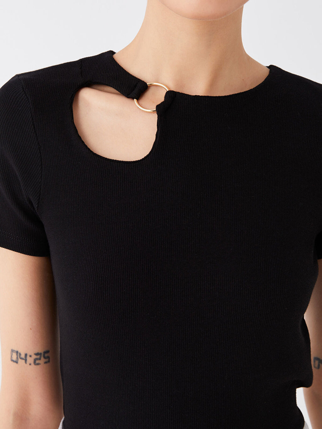 Crew Neck Plain Short Sleeve Tops | Black