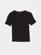 Crew Neck Plain Short Sleeve Tops | Black