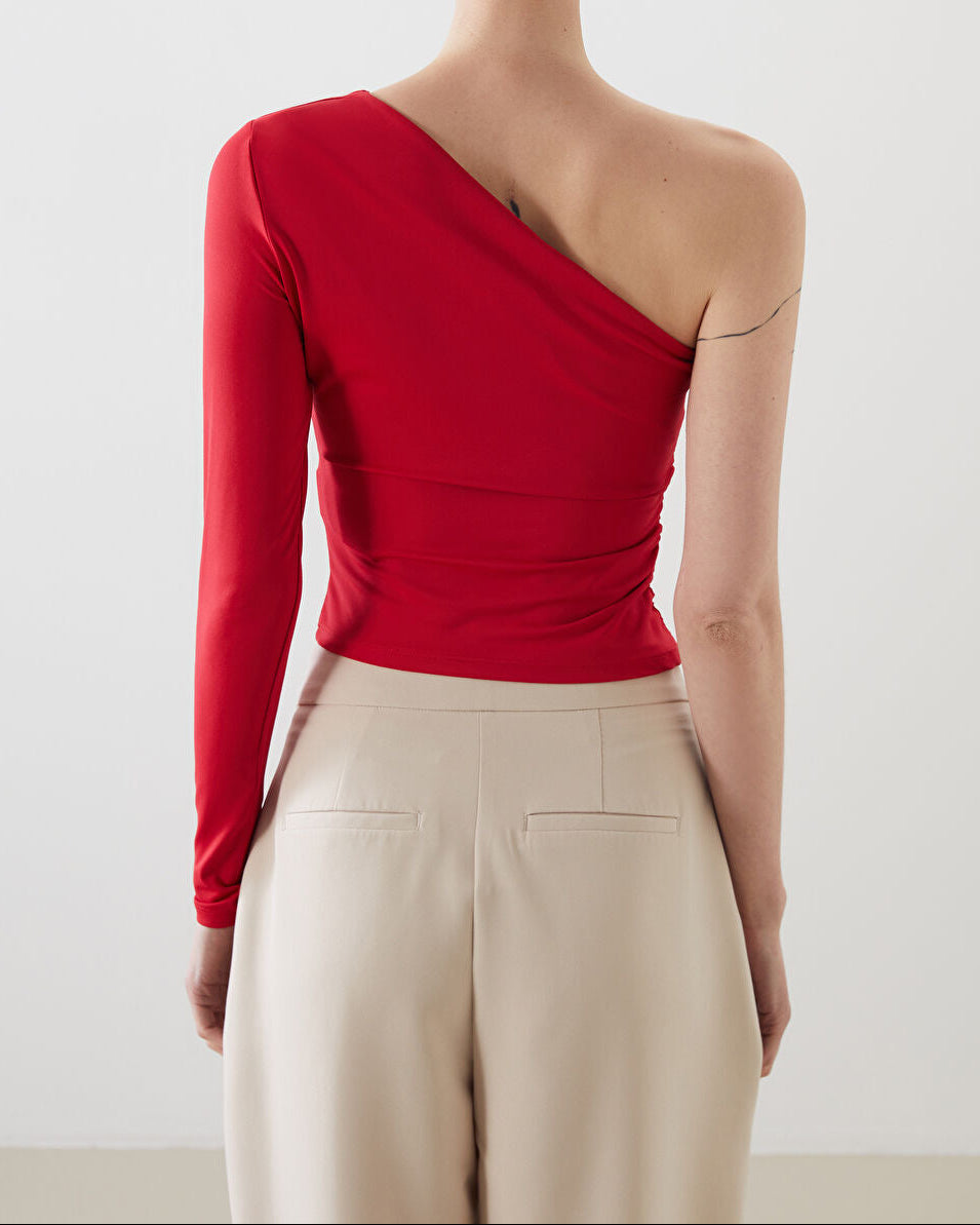 Slash Neck Crop Top | Chilli Red