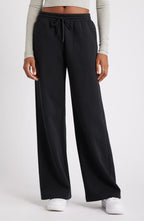 Ladies High Rise Wide Leg Joggers Black | Sustainable Cotton Joggers