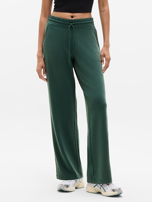 Ladies High Rise Wide Leg Joggers Green | Cotton Recycled Polyester Joggers for Women