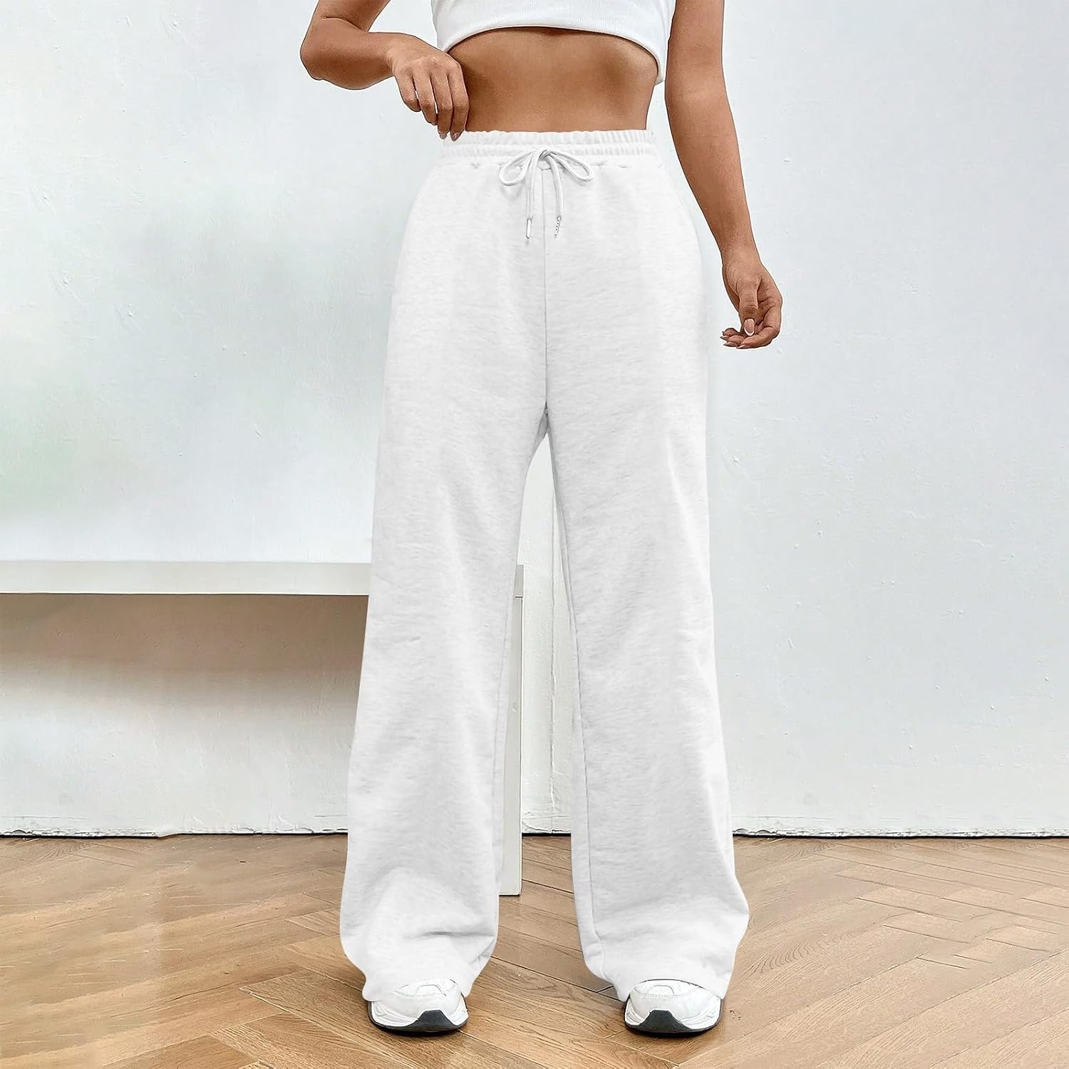 Ladies High Rise Wide Leg Joggers White | Sustainable Cotton Wide Leg Joggers for Women