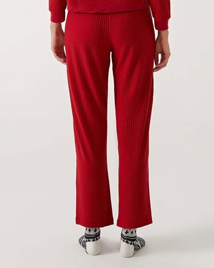 Women’s Ribbed Cotton Trousers Pants – Premium Stretch Fit | Everyday Comfort Wear | RED