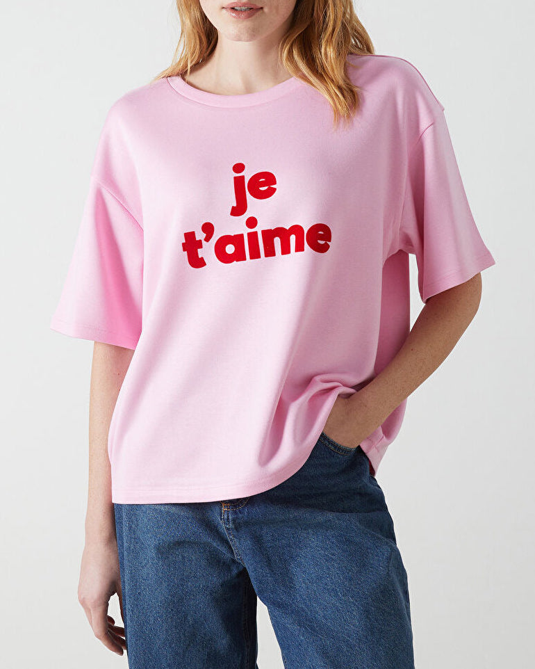 JE T'AIME Ladies Oversized Sweat Tee | Pink