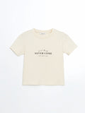 NEVER COME Crew Neck Printed Women's T-shirt | BEIGE