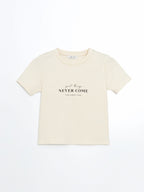 NEVER COME Crew Neck Printed Women's T-shirt | BEIGE