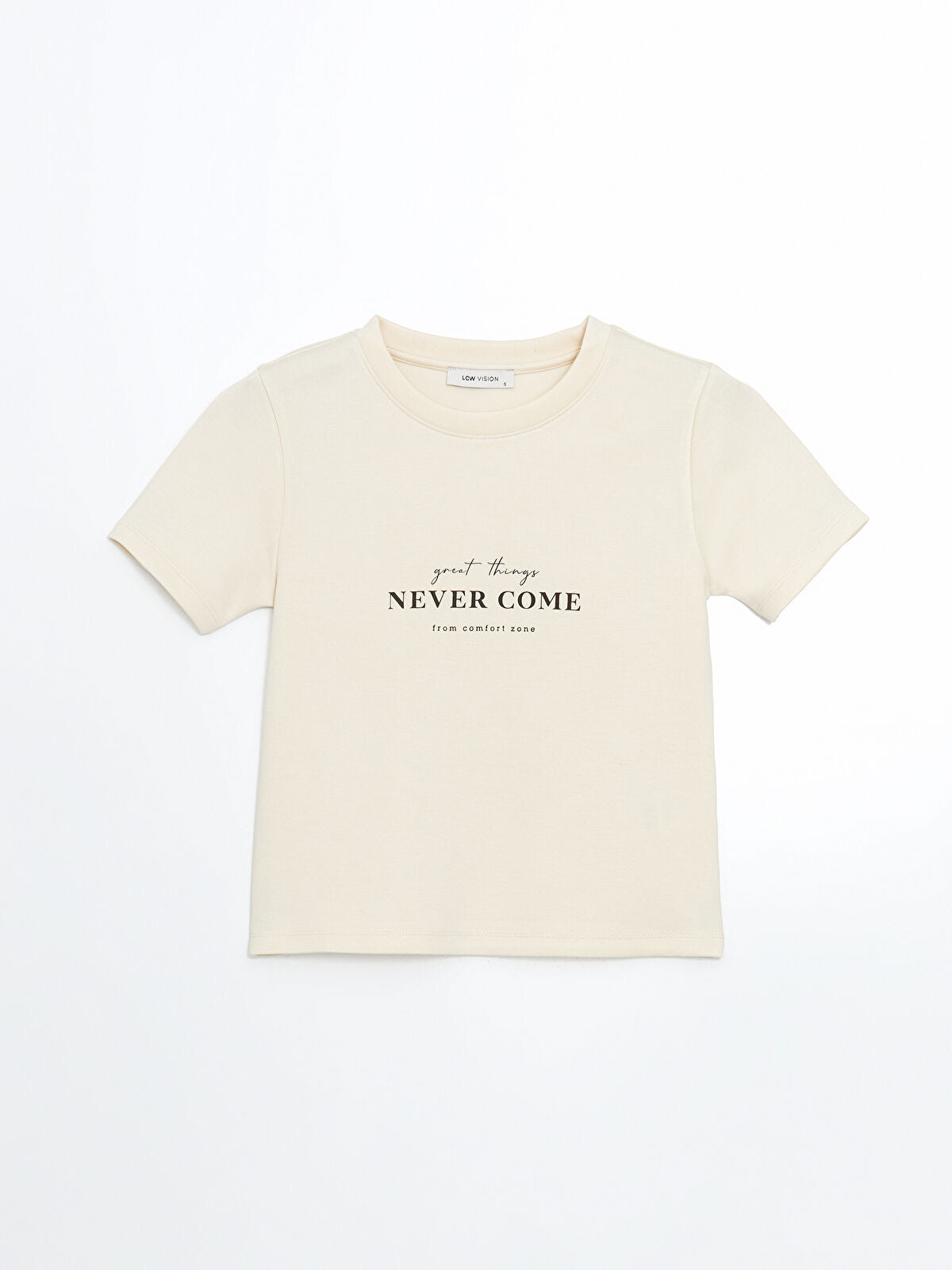 NEVER COME Crew Neck Printed Women's T-shirt | BEIGE