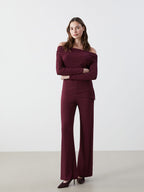Slash Neck Ribbed Bodycon Top | Plum