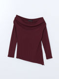 Slash Neck Ribbed Bodycon Top | Plum