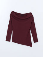 Slash Neck Ribbed Bodycon Top | Plum