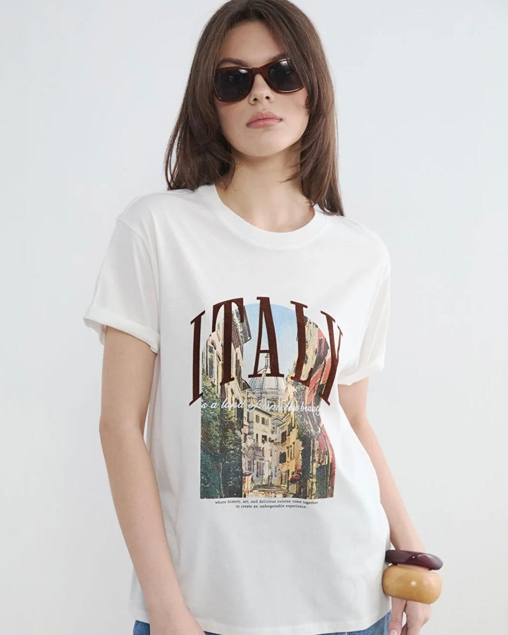 Women’s White Oversized Printed Crew Neck Tee | Premium Cotton T-Shirt