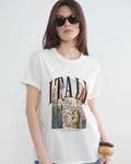 Women’s White Oversized Printed Crew Neck Tee | Premium Cotton T-Shirt