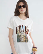 Women’s White Oversized Printed Crew Neck Tee | Premium Cotton T-Shirt